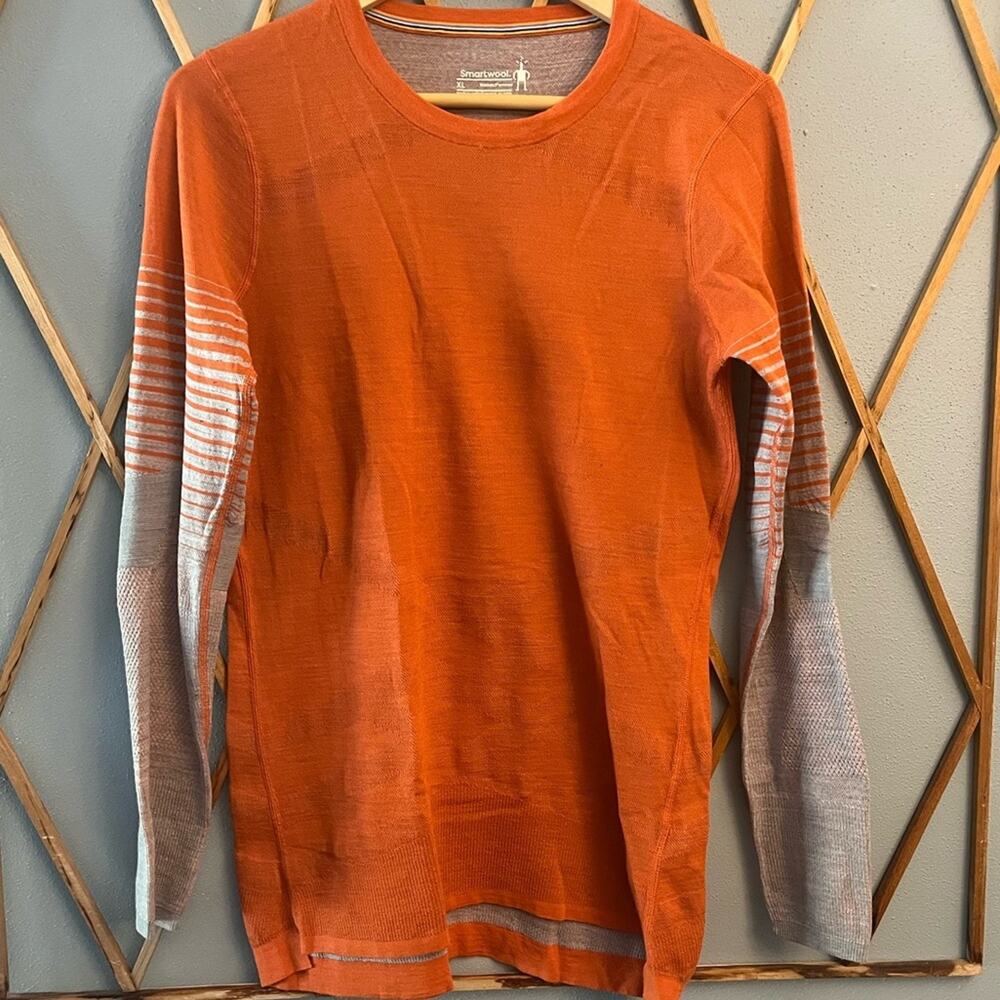 Smartwool Orange and Gray Merino Long Sleeve Crew